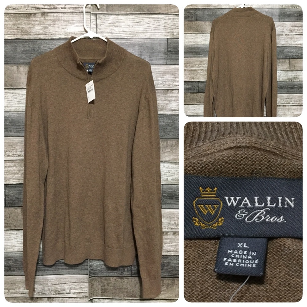 Wallin Bros 1/4 Zip Pullover Sweater Men’s XL Brown Shitake 100% Cotton